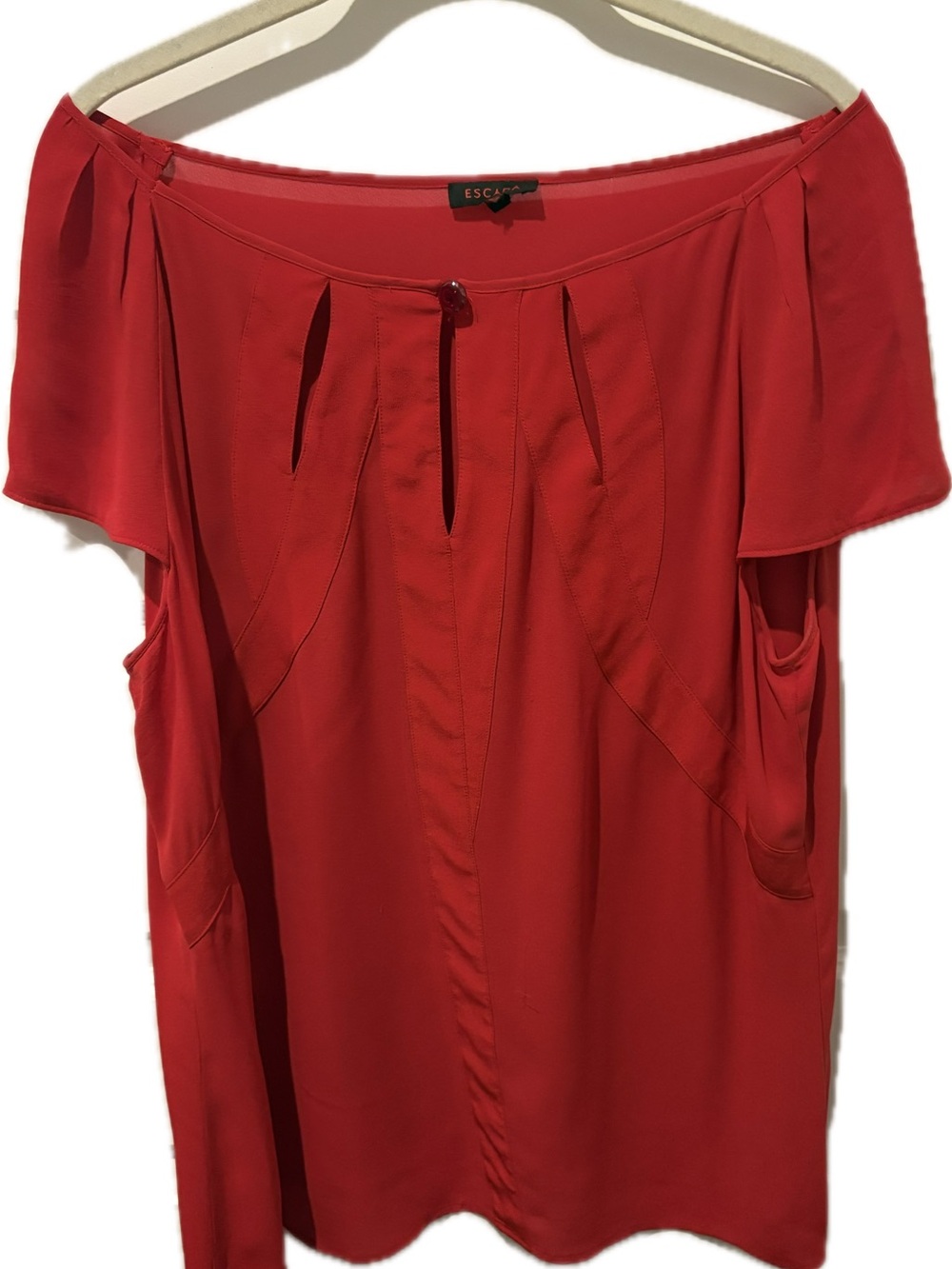 Escada Vibrant Red Wide-Neck Pleated Tunic Top